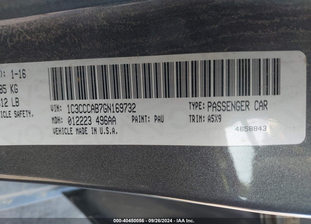 2016 CHRYSLER 200 LIMITED VIN: 1C3CCCAB7GN169732