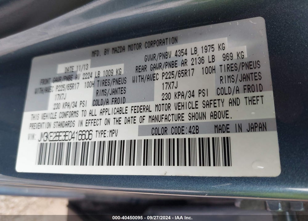 2014 MAZDA CX-5 SPORT VIN: JM3KE2BE3E0416606