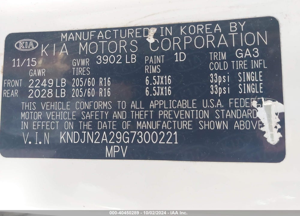 2016 KIA SOUL VIN: KNDJN2A29G7300221