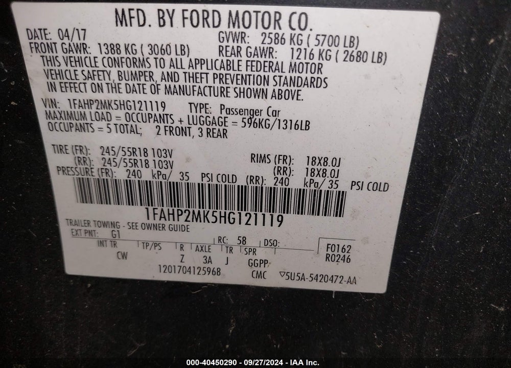 2017 FORD POLICE INTERCEPTOR VIN: 1FAHP2MK5HG121119
