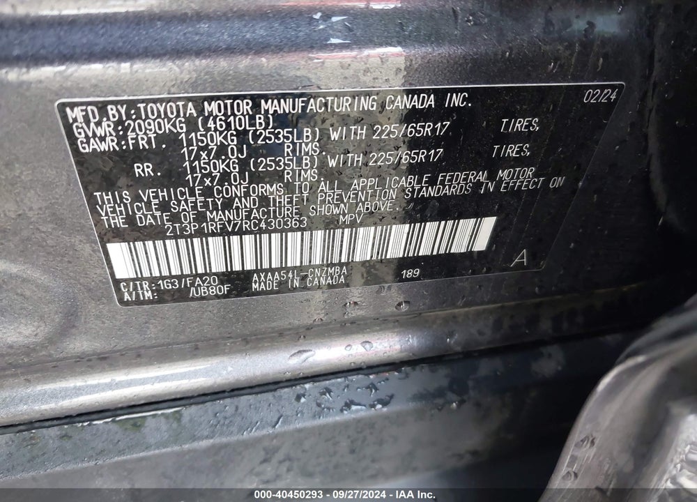 2024 TOYOTA RAV4 XLE VIN: 2T3P1RFV7RC430363