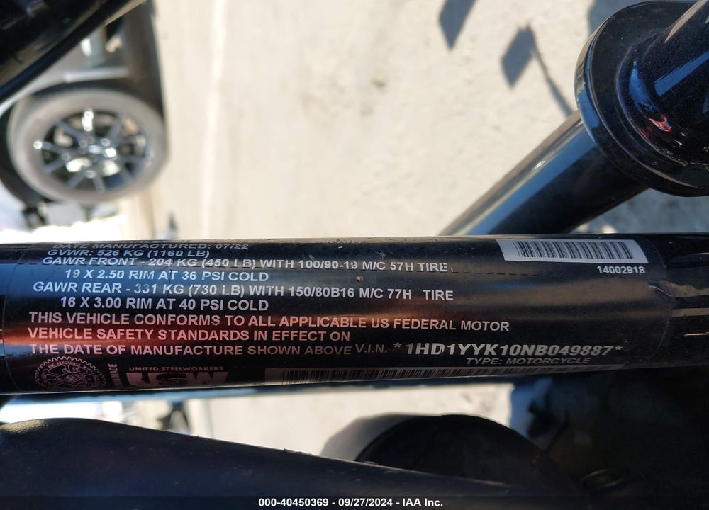 2022 HARLEY-DAVIDSON FXBBS VIN: 1HD1YYK10NB049887