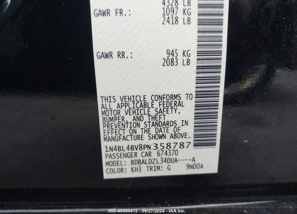 2023 NISSAN ALTIMA S FWD VIN: 1N4BL4BV8PN358787