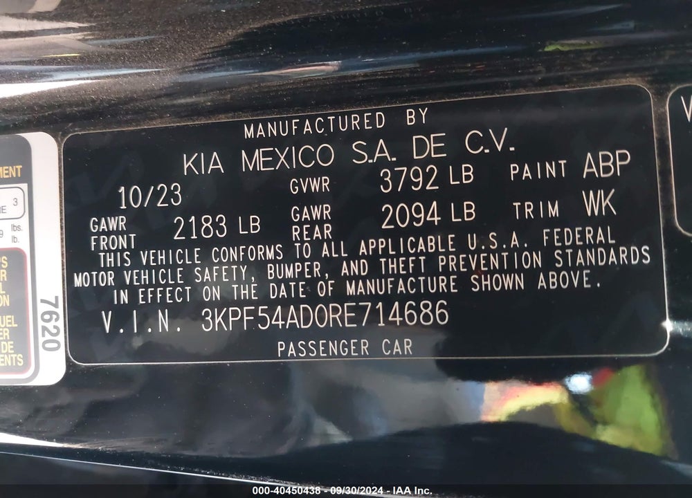 2024 KIA FORTE GT LINE VIN: 3KPF54AD0RE714686