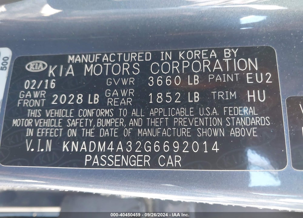 2016 KIA RIO LX VIN: KNADM4A32G6692014