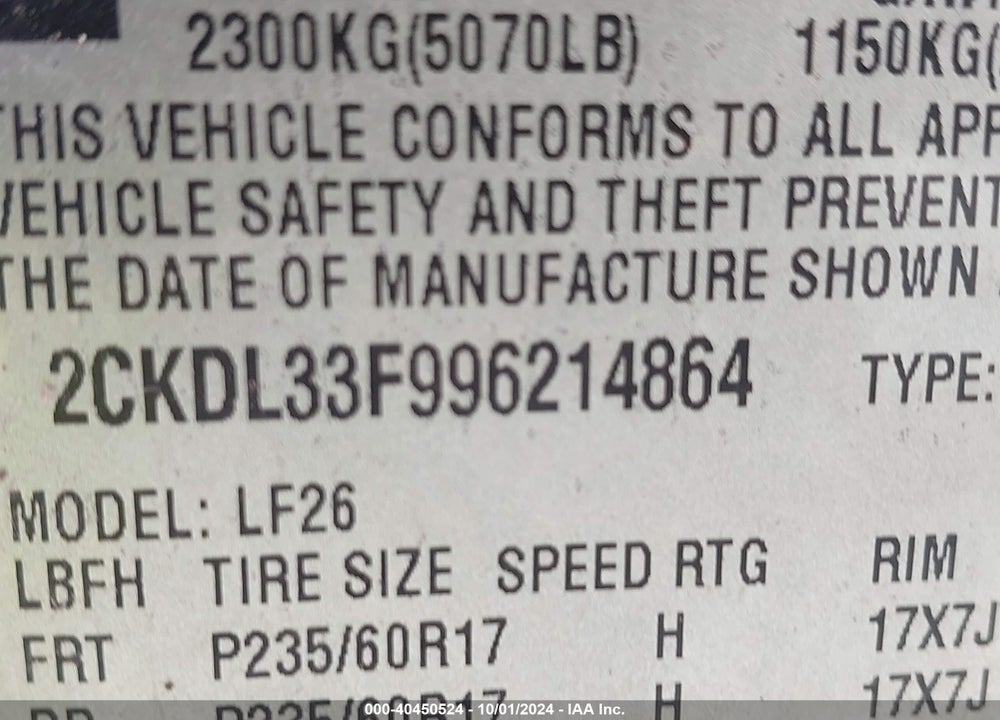 2009 PONTIAC TORRENT VIN: 2CKDL33F996214864