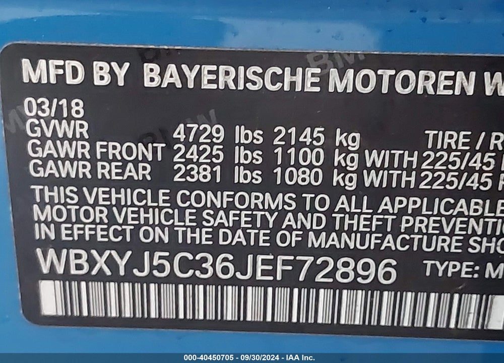 2018 BMW X2 VIN: WBXYJ5C36JEF72896