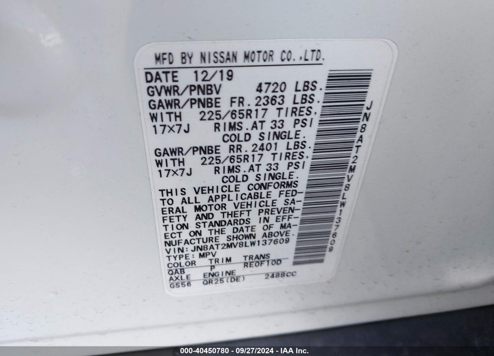 2020 NISSAN ROGUE VIN: JN8AT2MV8LW137609