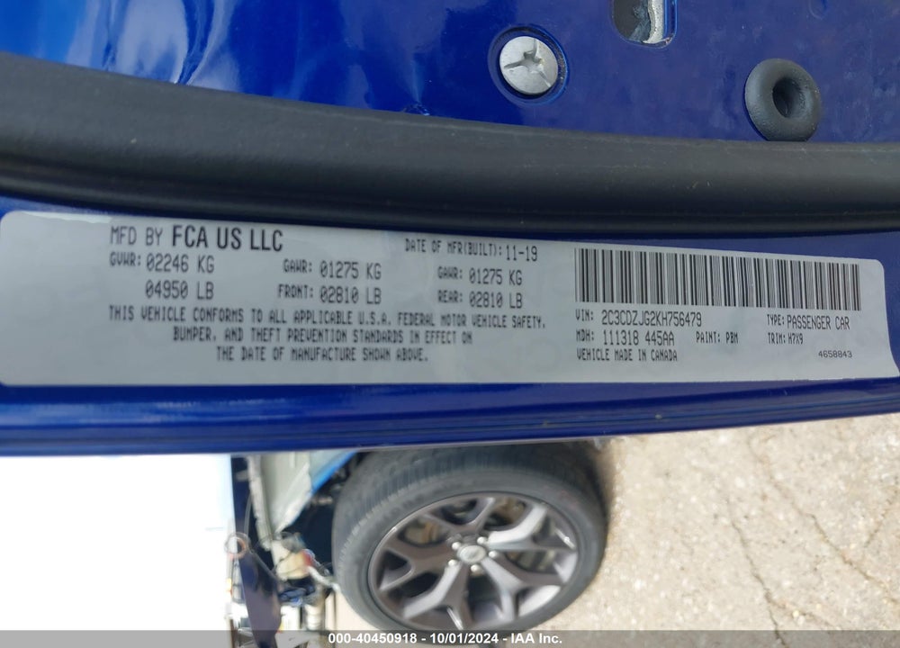 2019 DODGE CHALLENGER VIN: 2C3CDZJG2KH756479