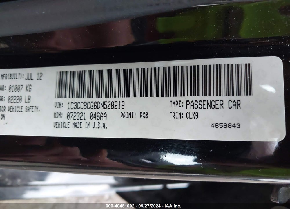 2013 CHRYSLER 200 VIN: 1C3CCBCG6DN508219