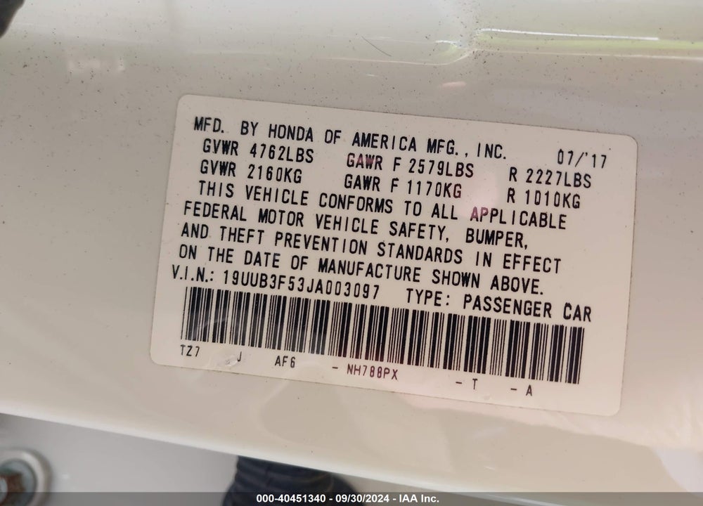 2018 ACURA TLX TECH PKG VIN: 19UUB3F53JA003097