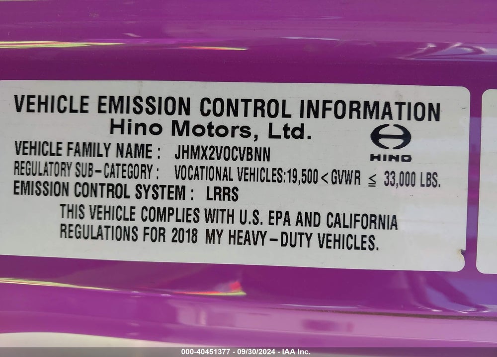 2018 HINO 238/258/268 VIN: 5PVNE8JVXJ4S56477