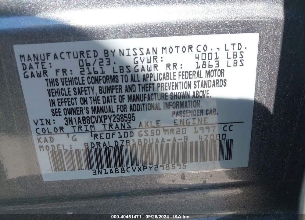2023 NISSAN SENTRA SV XTRONIC CVT VIN: 3N1AB8CVXPY298595