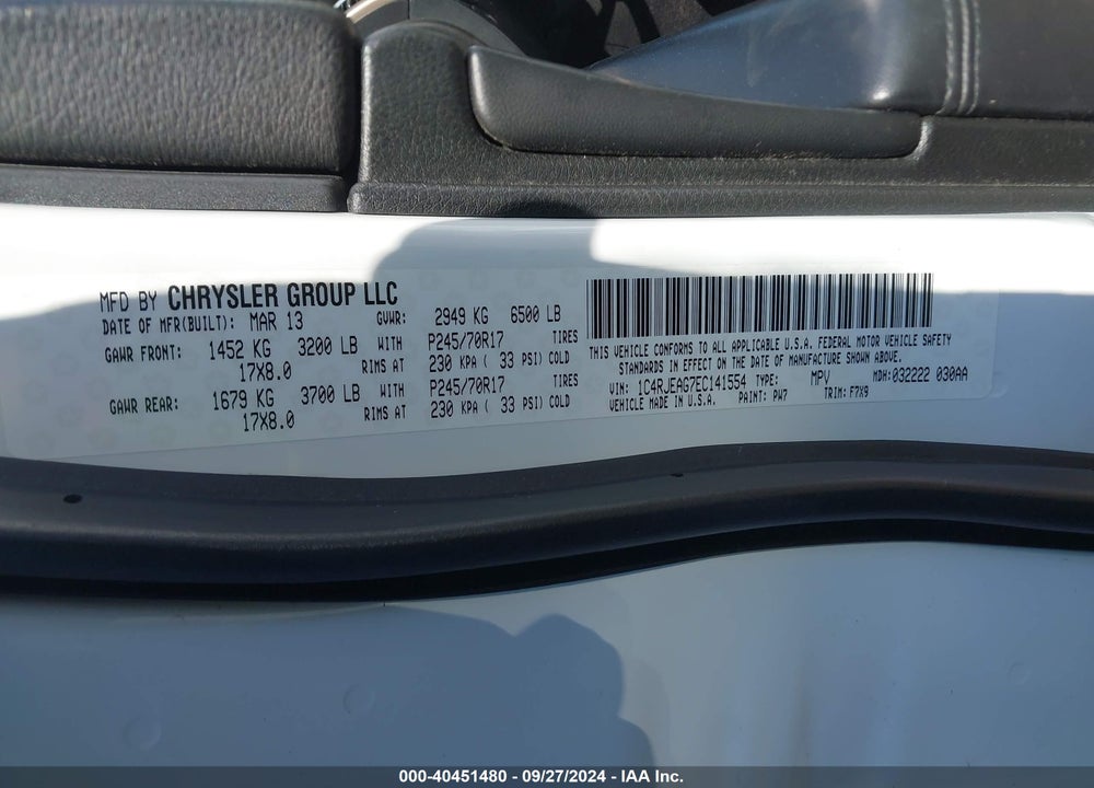 2014 JEEP GRAND CHEROKEE LAREDO VIN: 1C4RJEAG7EC141554