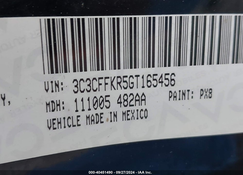 2016 FIAT 500 EASY VIN: 3C3CFFKR5GT165456