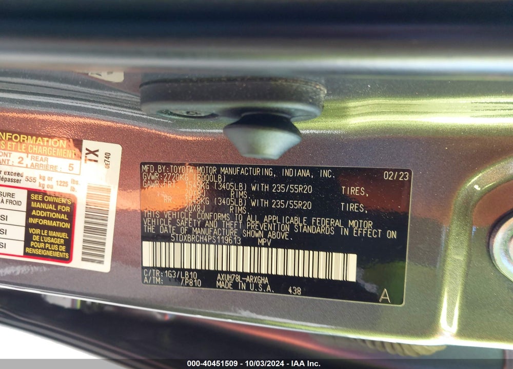 2023 TOYOTA HIGHLANDER HYBRID LIMITED VIN: 5TDXBRCH4PS119613