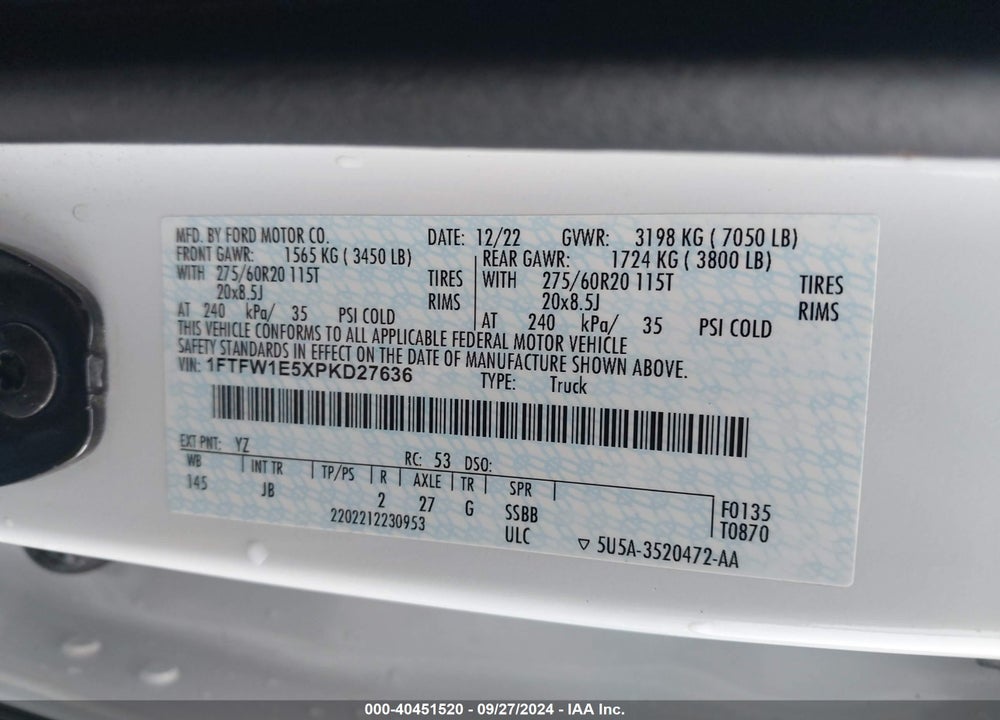 2023 FORD F-150 XL VIN: 1FTFW1E5XPKD27636