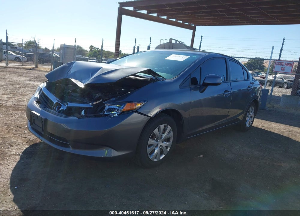 2012 HONDA CIVIC LX VIN: 19XFB2F52CE309645
