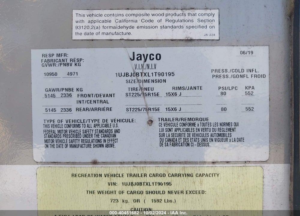 2020 JAYC J FLIGHT VIN: 1UJBJ0BTXL1T90195
