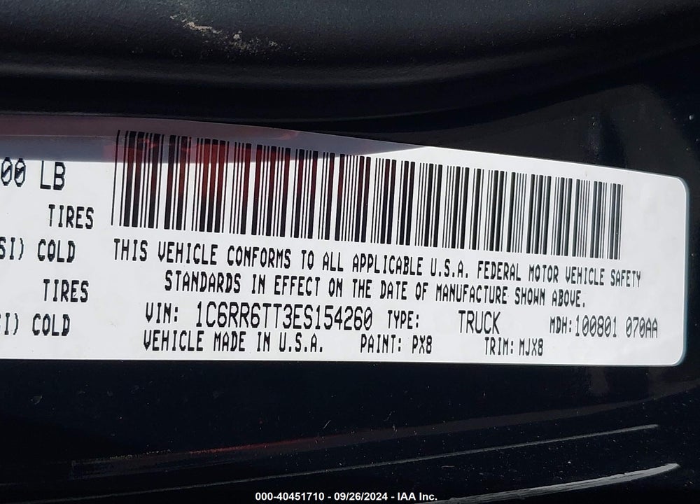 2014 RAM 1500 LONE STAR VIN: 1C6RR6TT3ES154260