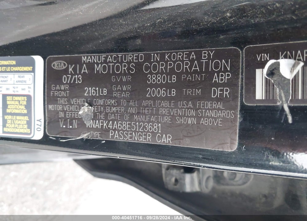 2014 KIA FORTE LX VIN: KNAFK4A68E5123681
