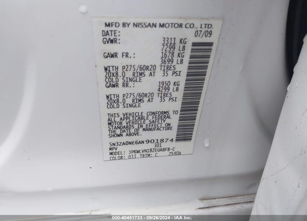 2010 INFINITI QX56 VIN: 5N3ZA0NE6AN901874