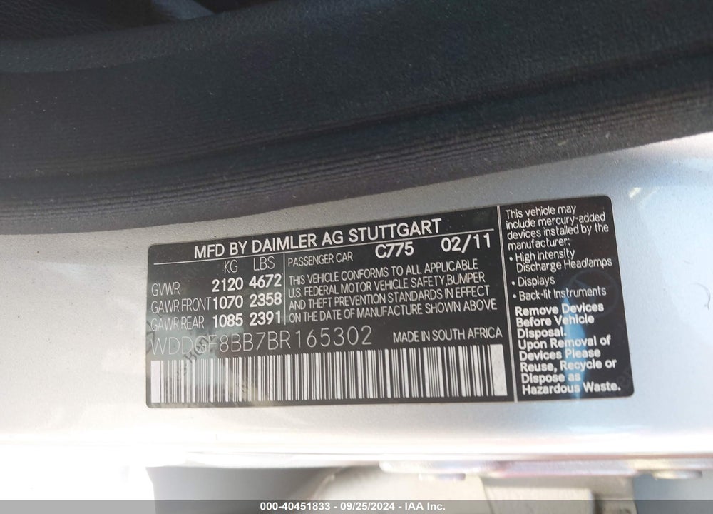 2011 MERCEDES-BENZ C 300 LUXURY 4MATIC/SPORT 4MATIC VIN: WDDGF8BB7BR165302