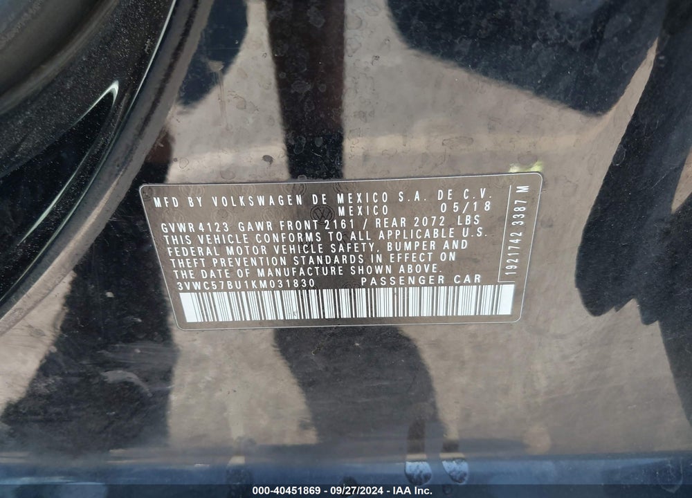 2019 VOLKSWAGEN JETTA 1.4T R-LINE/1.4T S/1.4T SE VIN: 3VWC57BU1KM031830