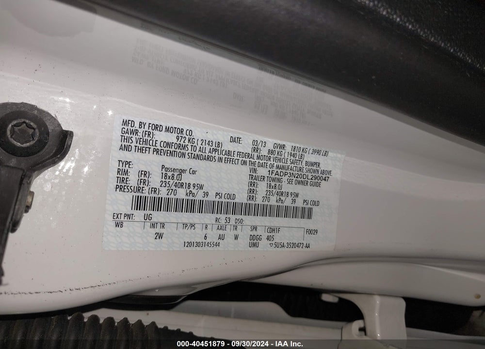 2013 FORD FOCUS TITANIUM VIN: 1FADP3N20DL290047