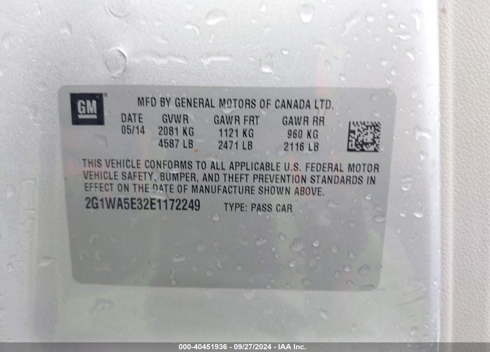 2014 CHEVROLET IMPALA LIMITED LS VIN: 2G1WA5E32E1172249
