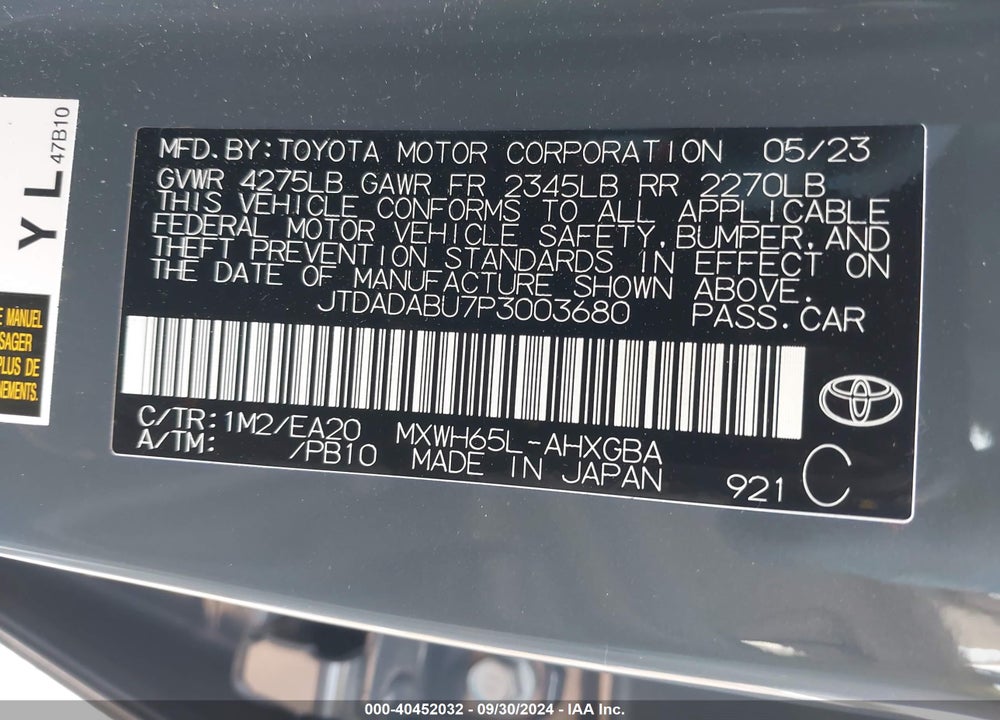 2023 TOYOTA PRIUS XLE AWD-E VIN: JTDADABU7P3003680