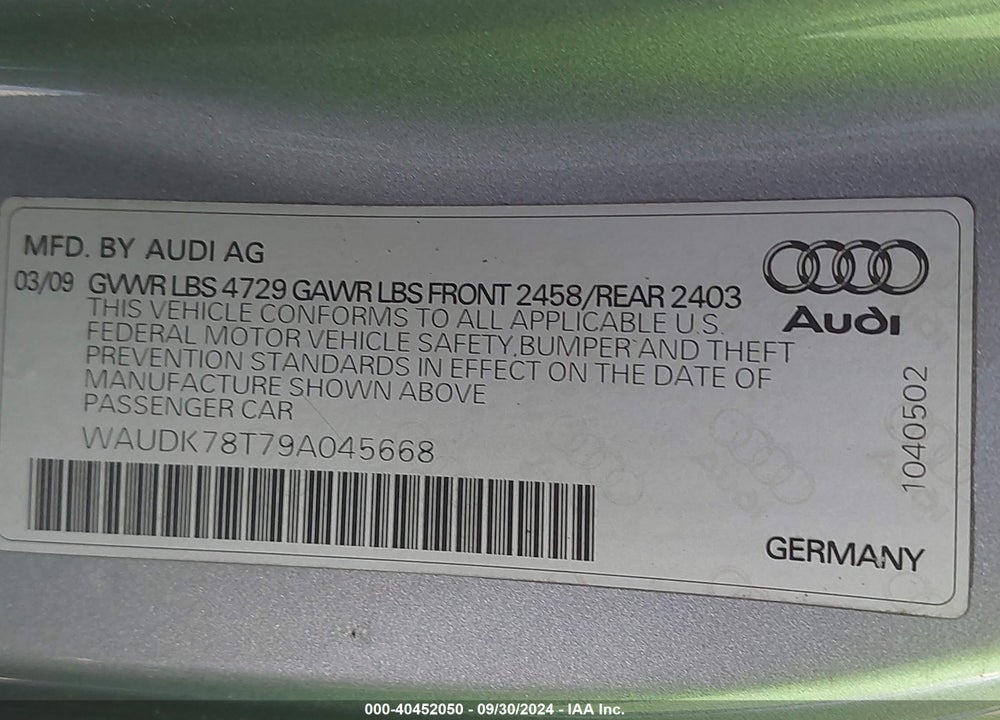2009 AUDI A5 VIN: WAUDK78T79A045668
