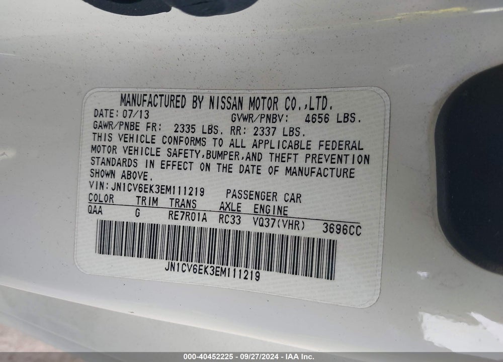 2014 INFINITI Q60 JOURNEY VIN: JN1CV6EK3EM111219