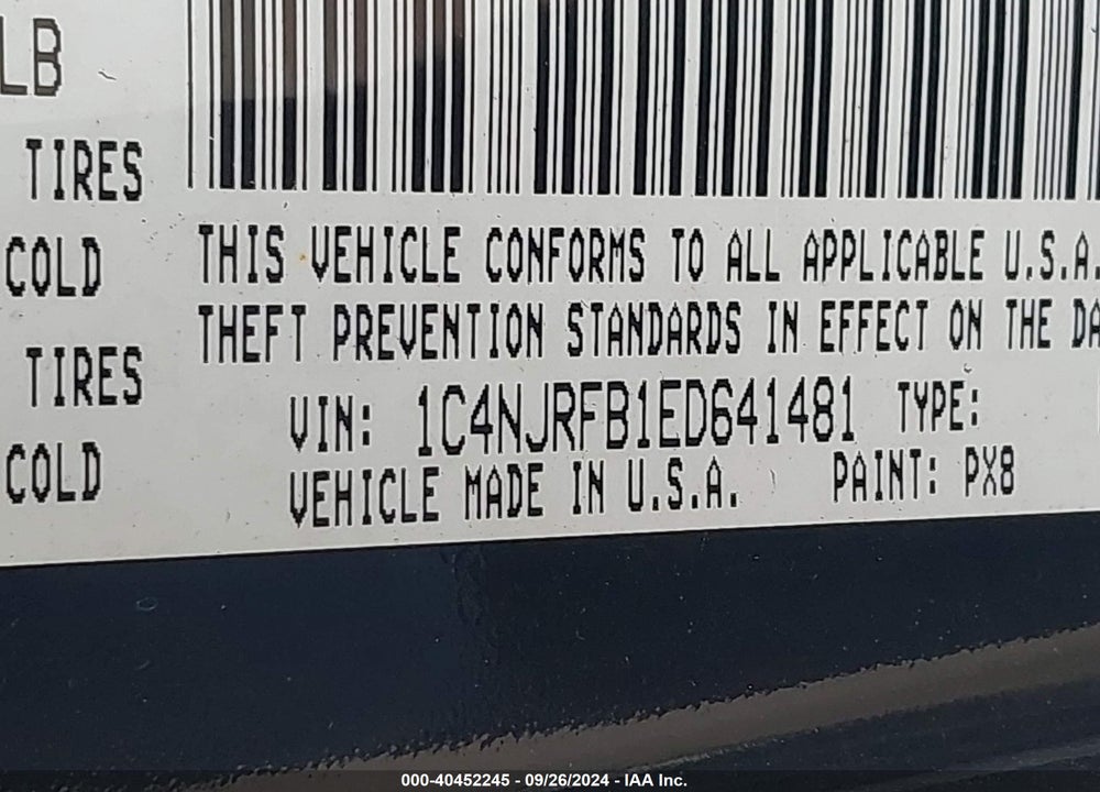 2014 JEEP PATRIOT LATITUDE VIN: 1C4NJRFB1ED641481