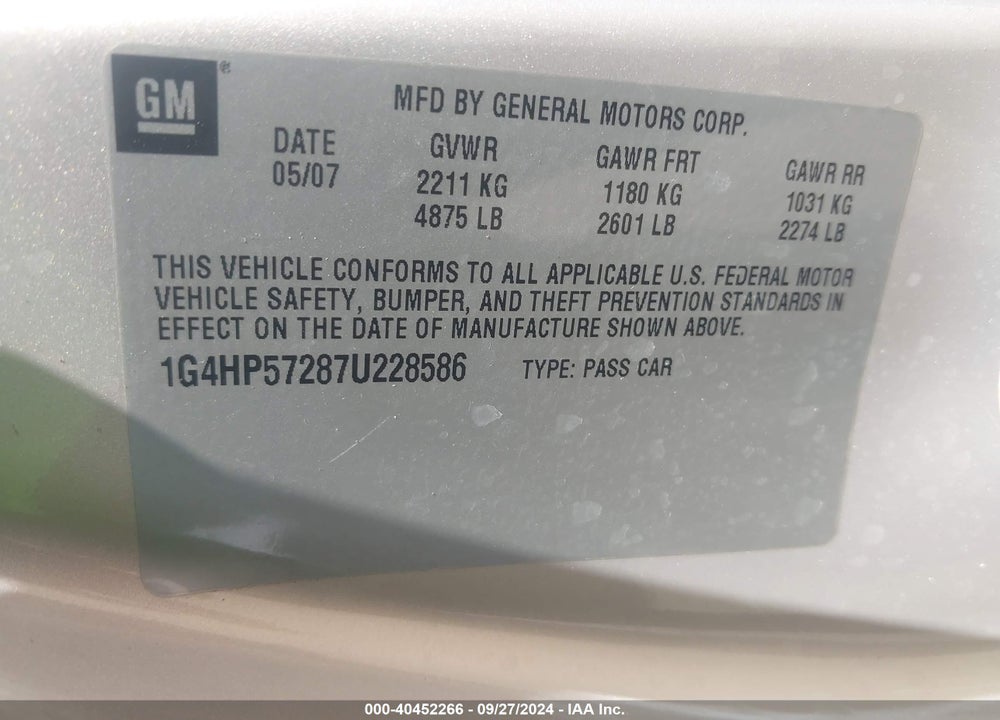 2007 BUICK LUCERNE CX VIN: 1G4HP57287U228586