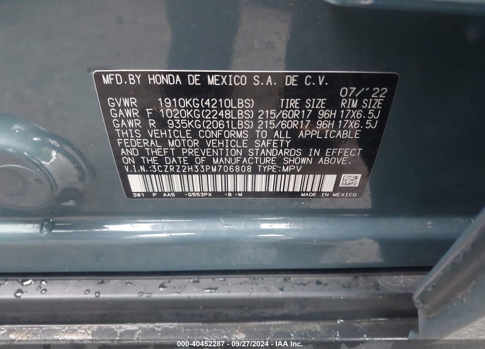 2023 HONDA HR-V AWD LX VIN: 3CZRZ2H33PM706808
