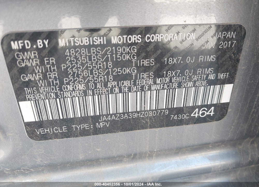 2017 MITSUBISHI OUTLANDER SE/SEL VIN: JA4AZ3A39HZ030779