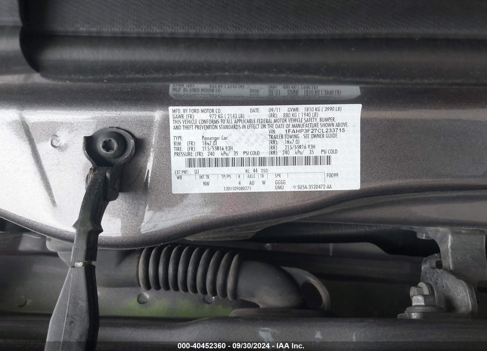 2012 FORD FOCUS SE VIN: 1FAHP3F27CL233715