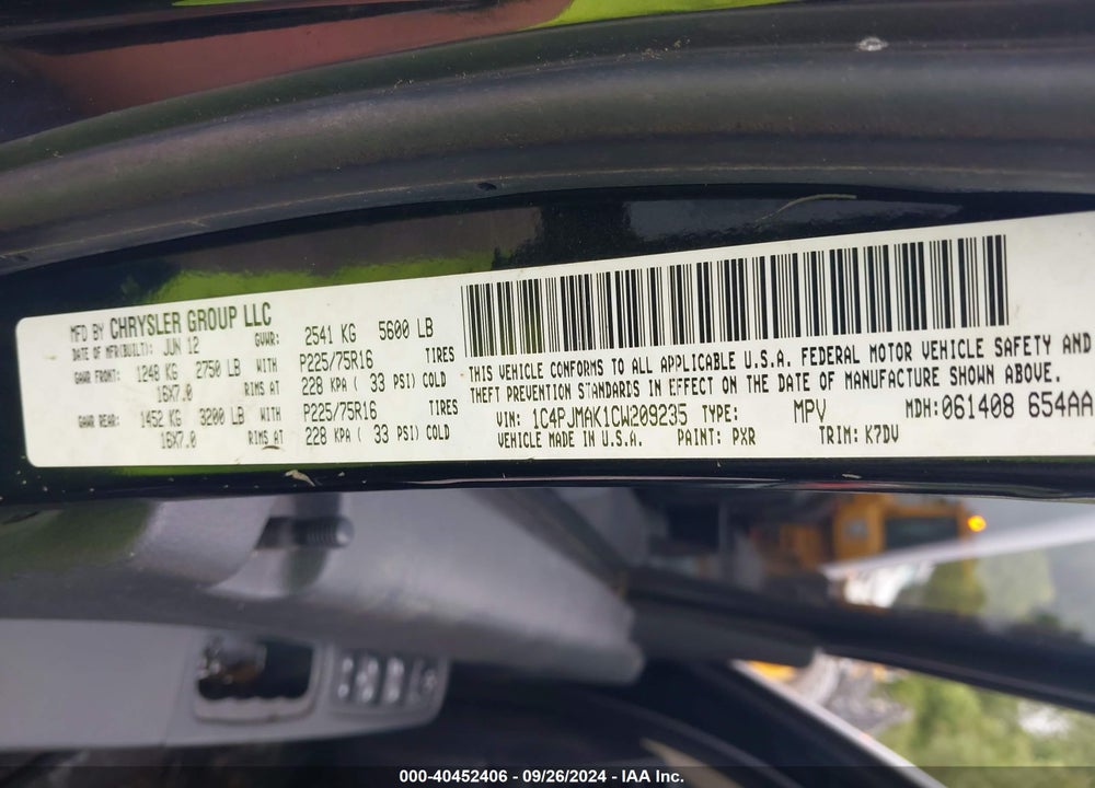 2012 JEEP LIBERTY SPORT VIN: 1C4PJMAK1CW209235