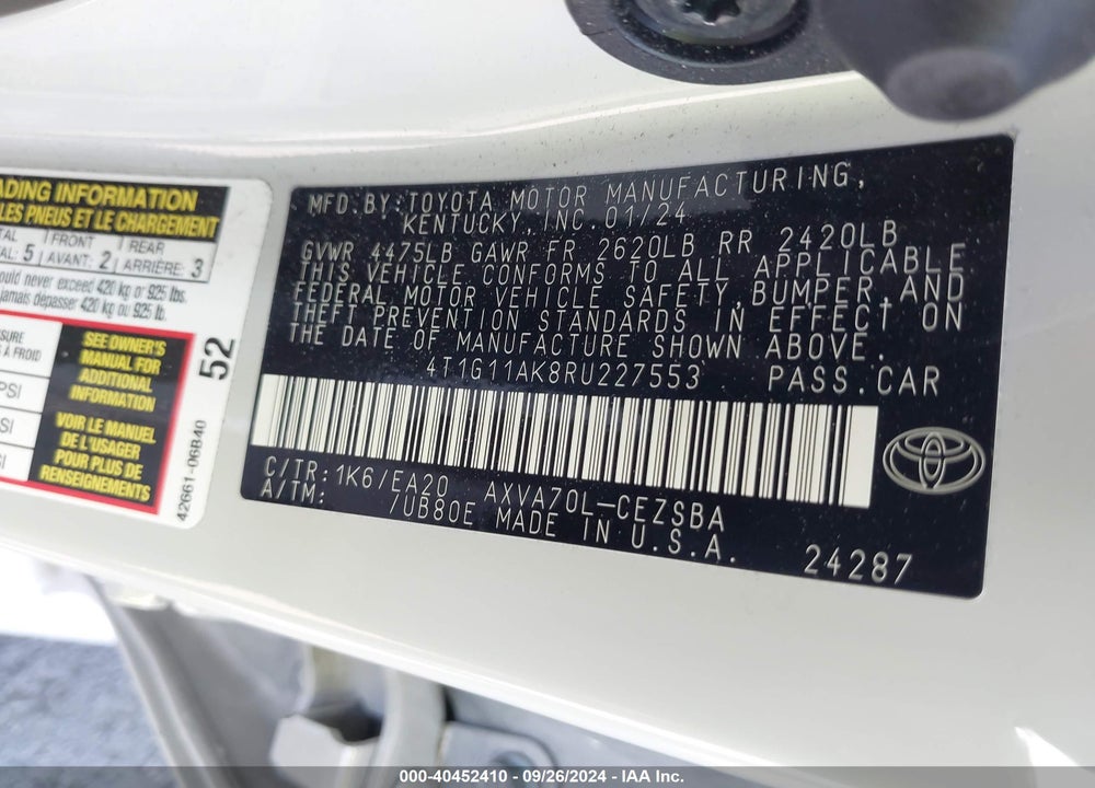 2024 TOYOTA CAMRY SE VIN: 4T1G11AK8RU227553