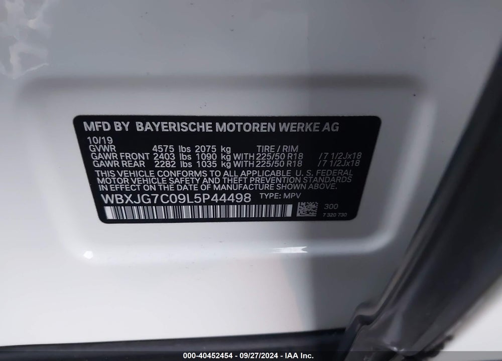 2020 BMW X1 SDRIVE28I VIN: WBXJG7C09L5P44498
