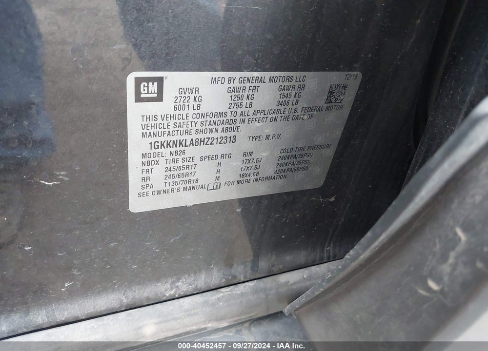 2017 GMC ACADIA SLE-1 VIN: 1GKKNKLA8HZ212313