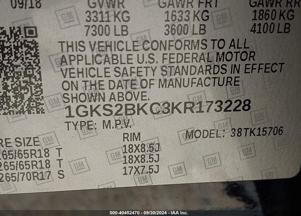 2019 GMC YUKON SLT VIN: 1GKS2BKC3KR173228