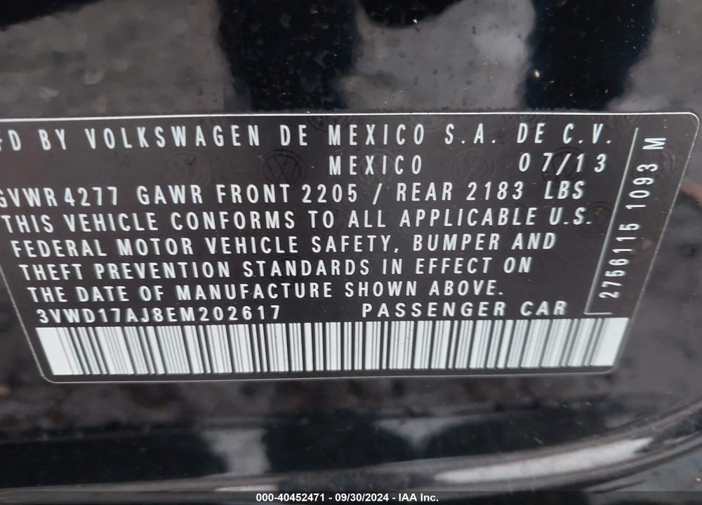 2014 VOLKSWAGEN JETTA 1.8T SE VIN: 3VWD17AJ8EM202617