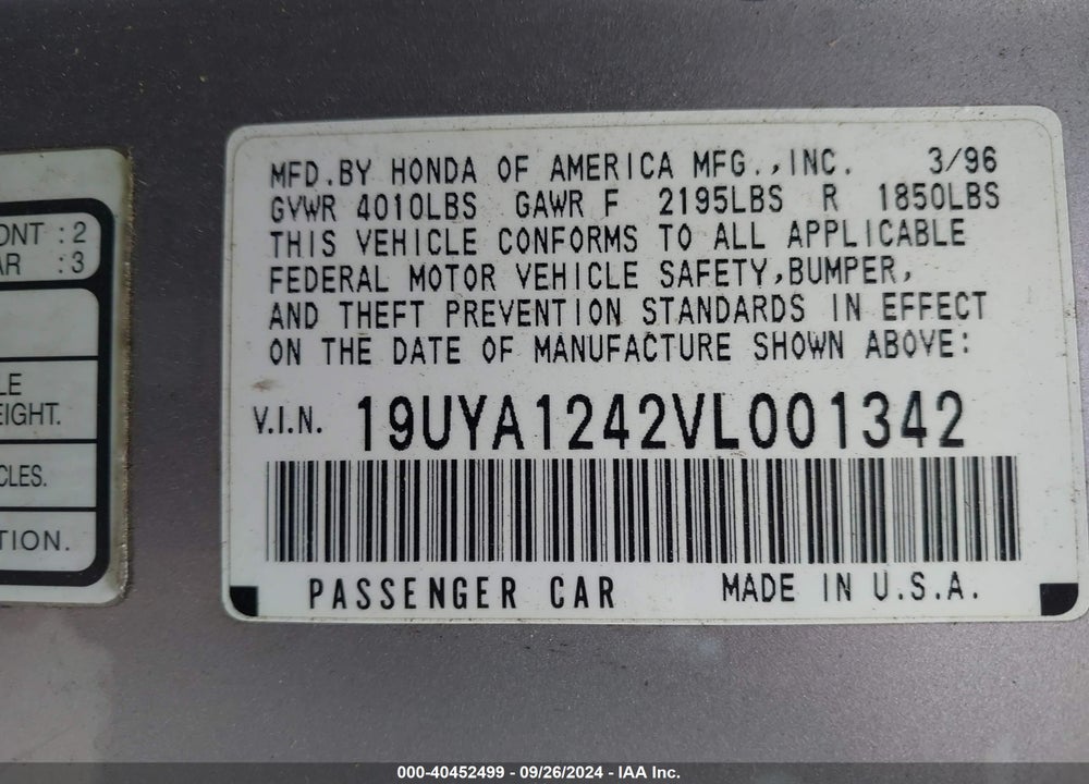 1997 ACURA CL 2.2 VIN: 19UYA1242VL001342