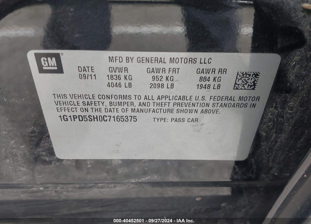 2012 CHEVROLET CRUZE LS VIN: 1G1PD5SH0C7165375