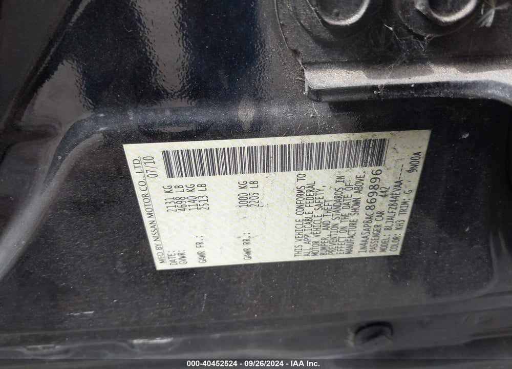 2010 NISSAN MAXIMA 3.5 SV VIN: 1N4AA5AP8AC869896