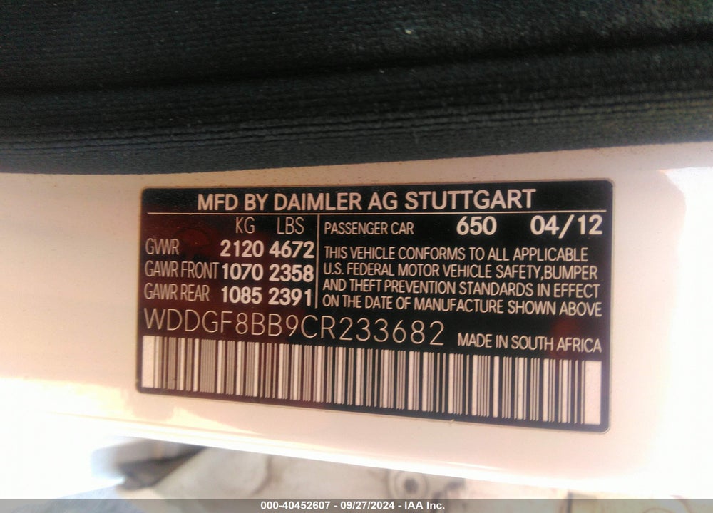 2012 MERCEDES-BENZ C 300 LUXURY 4MATIC/SPORT 4MATIC VIN: WDDGF8BB9CR233682