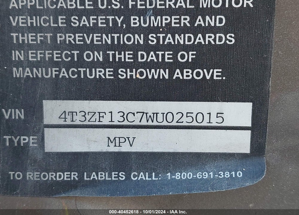 1998 TOYOTA SIENNA LE/XLE VIN: 4T3ZF13C7WU025015