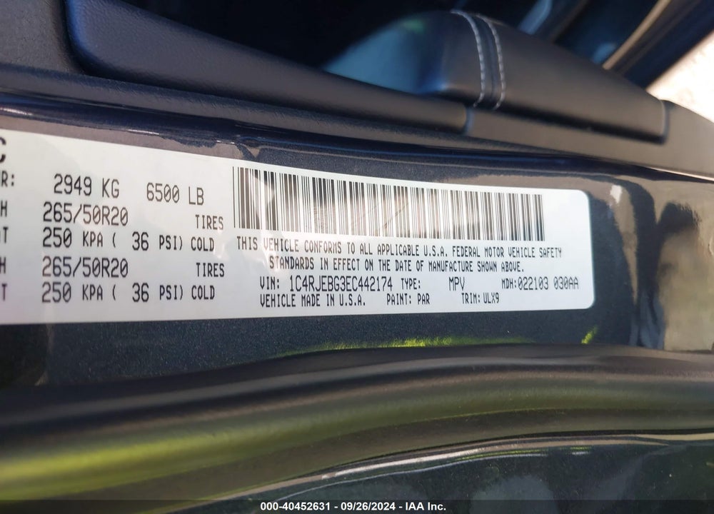 2014 JEEP GRAND CHEROKEE LIMITED VIN: 1C4RJEBG3EC442174